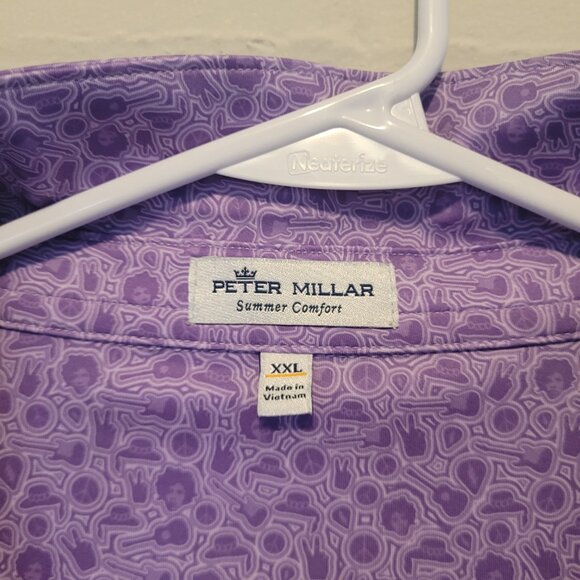 Peter Millar Summer Comfort XXL Purple 70s Novelty Print Golf Polo - Picture 2 of 4